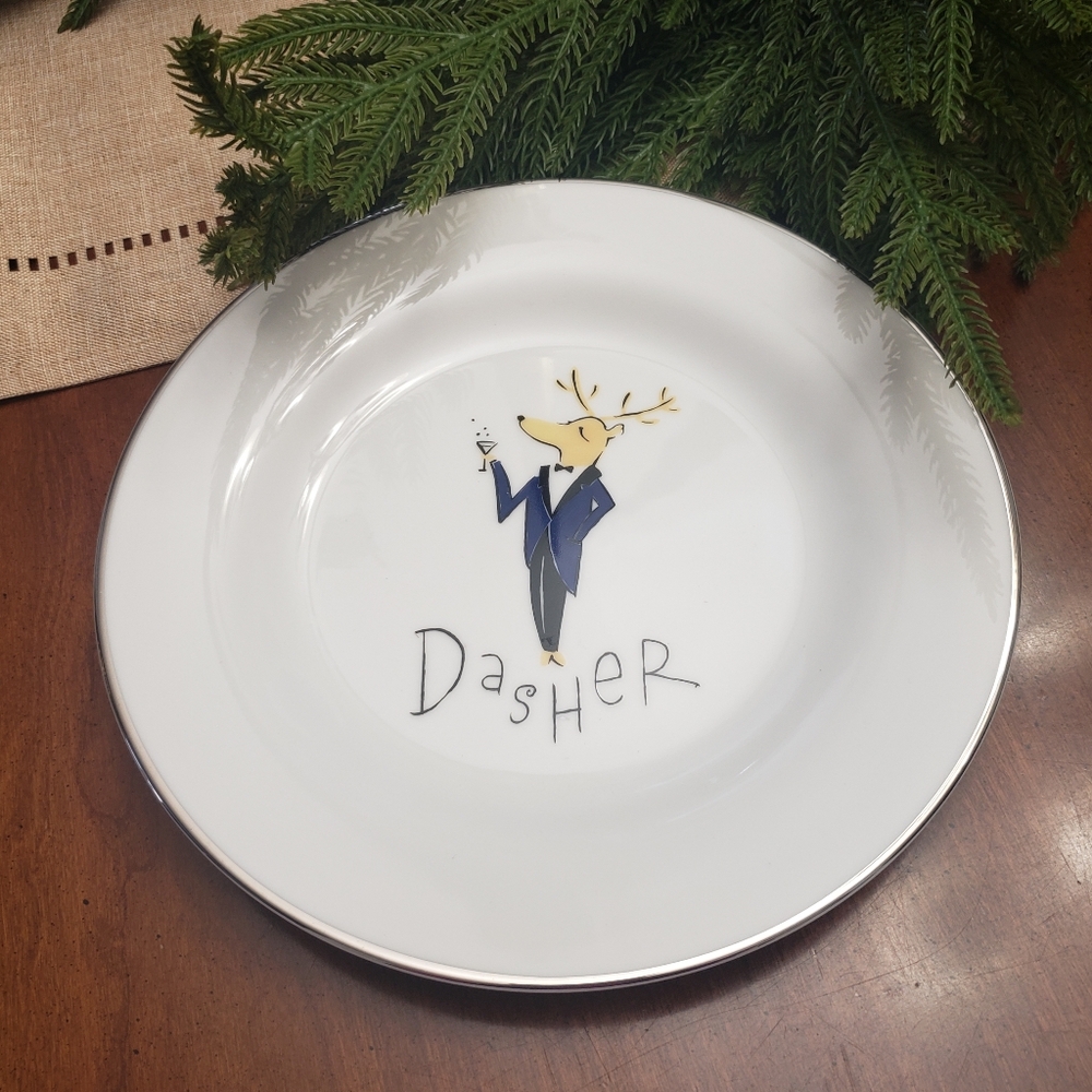 POTTERY BARN Reindeer DASHER 8.5" Salad Plate Christmas